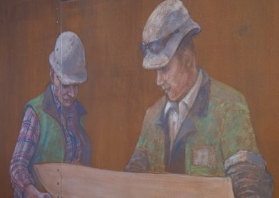 Wand en muurschildering van werkmannen
